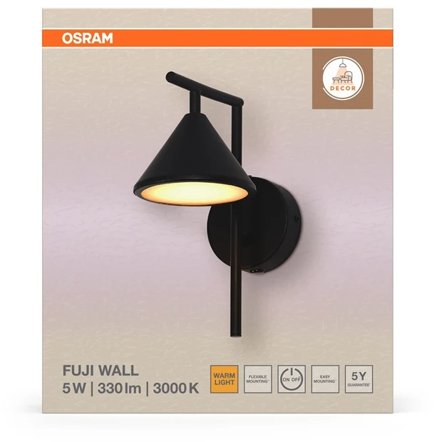 Osram 5W LED sieninis šviestuvas FUJI, juodas, 3000K