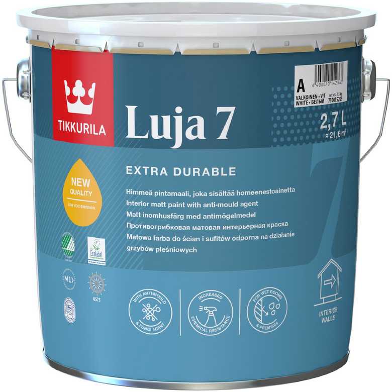 Sienų dažai Tikkurila Luja, balta sp., 2.7 l