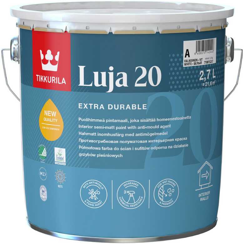 Sienų dažai Tikkurila Luja, balta, 2.7 l