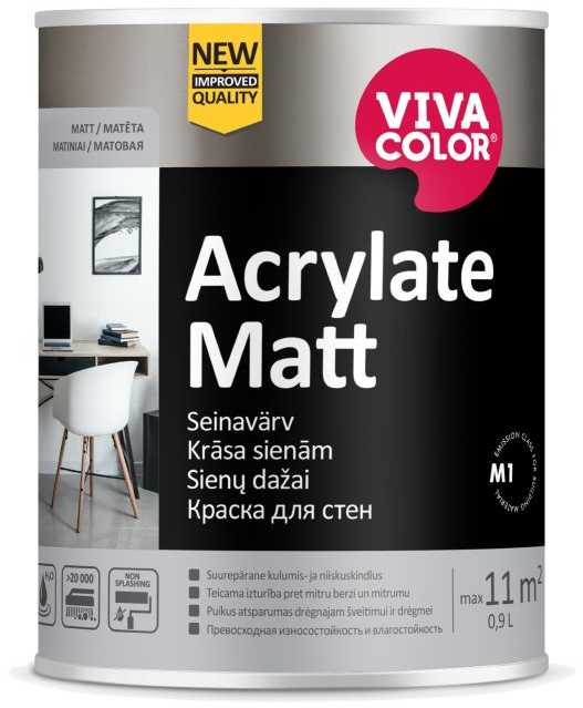 Sienų dažai Vivacolor, akriliniai matiniai, 0.9 l