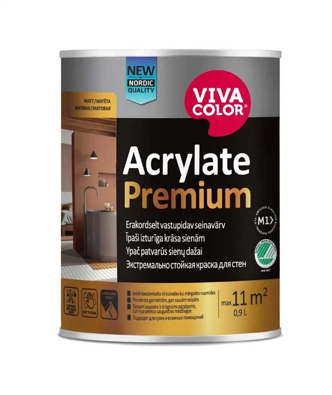 Sienų dažai Vivacolor ACRYLATE PREMIUM, balta sp., 0.9 l