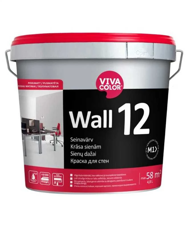 Sienų dažai Vivacolor Wall 12, balta, 4.8 l