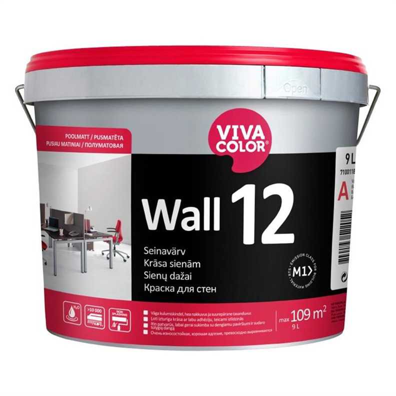 Sienu krāsa Vivacolor Wall 12, balta krās., 9 l