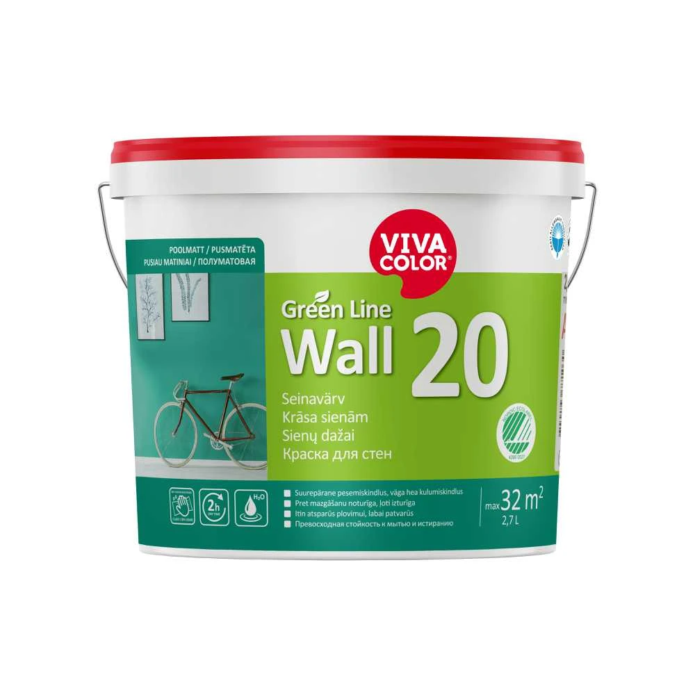 Sienų dažai Vivacolor Žalias Line Wall 20, balta sp., 2.7 l