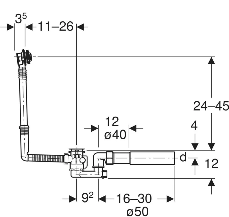 SIFONAS GEBERIT D52 26CM CHROMUOTAS