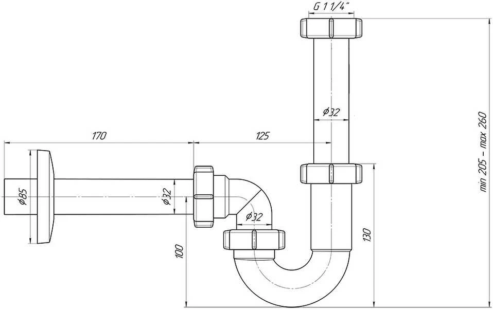 Ani_Plast Praustuvo sifonas 11/4×32 u-formos