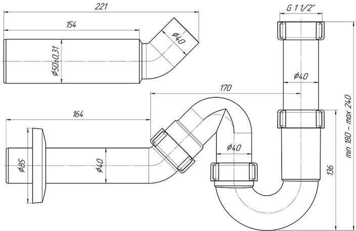 Ani_Plast Sifonas Aniplast DY0136EU, 1 1/2 x 40, be ventilio