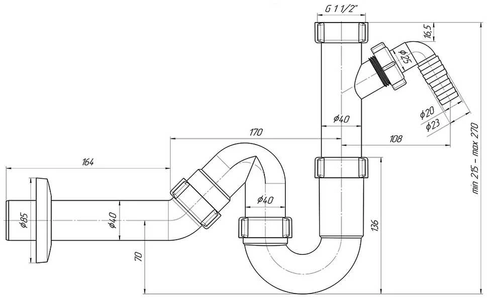 Ani_Plast Plautuvės sifonas 11/2×40. vamzdelis ø40