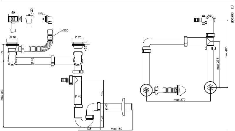 Ani_Plast Sifonas dvigubai plautuvei Aniplast LD0505PL, 1 1/2 x 40