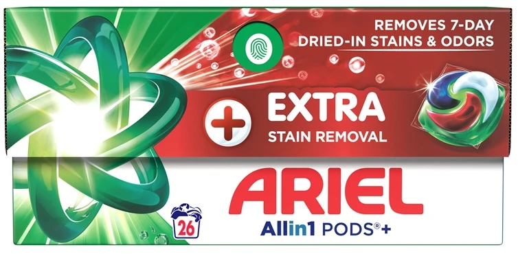 Skalbimo kapsulės Ariel papildomas dėmių šalinimas, 26 vnt.