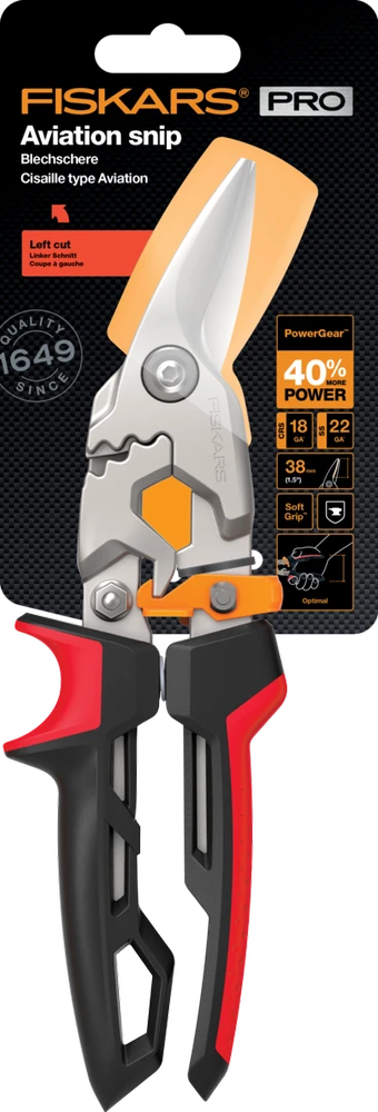 Fiskars PowerGear Aviation skardos žirklės, kairiniam kirpimui