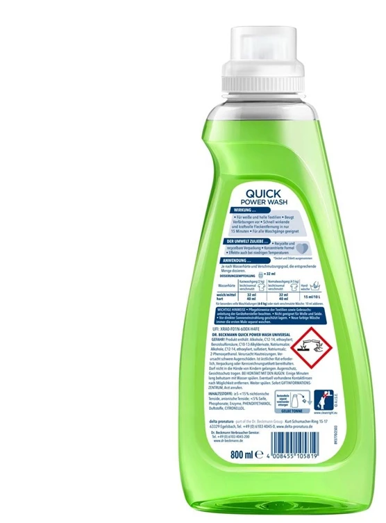 Šķidrais veļas mazgāšanas līdzeklis Dr. Beckmann QUICK. 0.8l