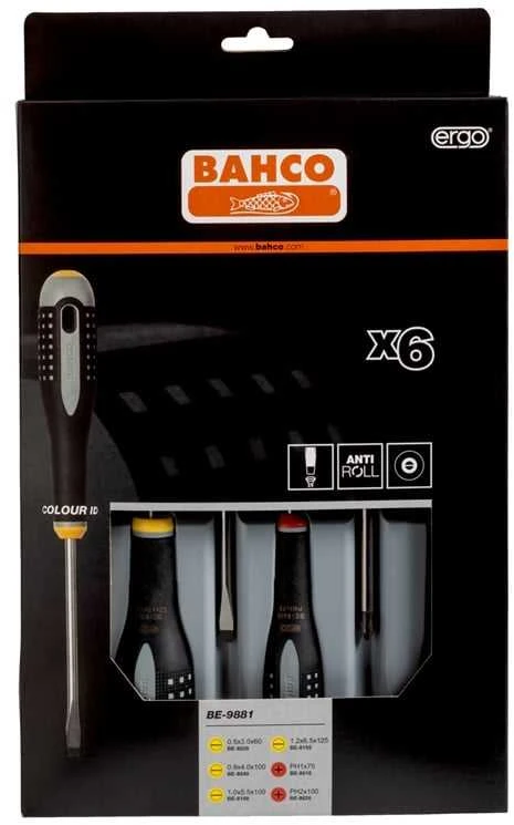 Bahco Atsuktuvų rinkinys ERGO™ 6 vnt - PH1/2; SL3,0/4,0/5,5/6,0
