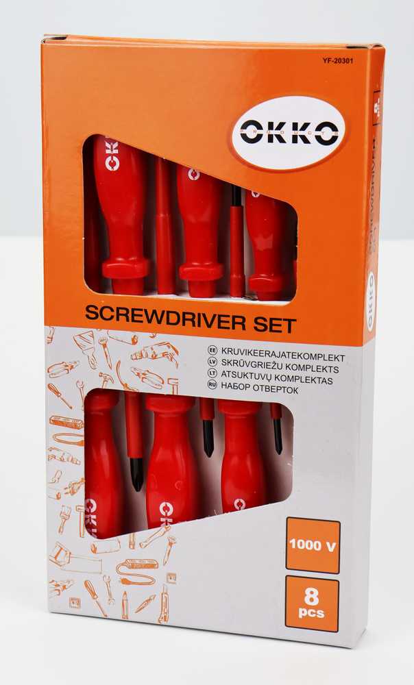 Grąžtas Atsuktuvų rinkinys Okko YF-20301, izoliuotas, 29.5 cm, 8 vnt.