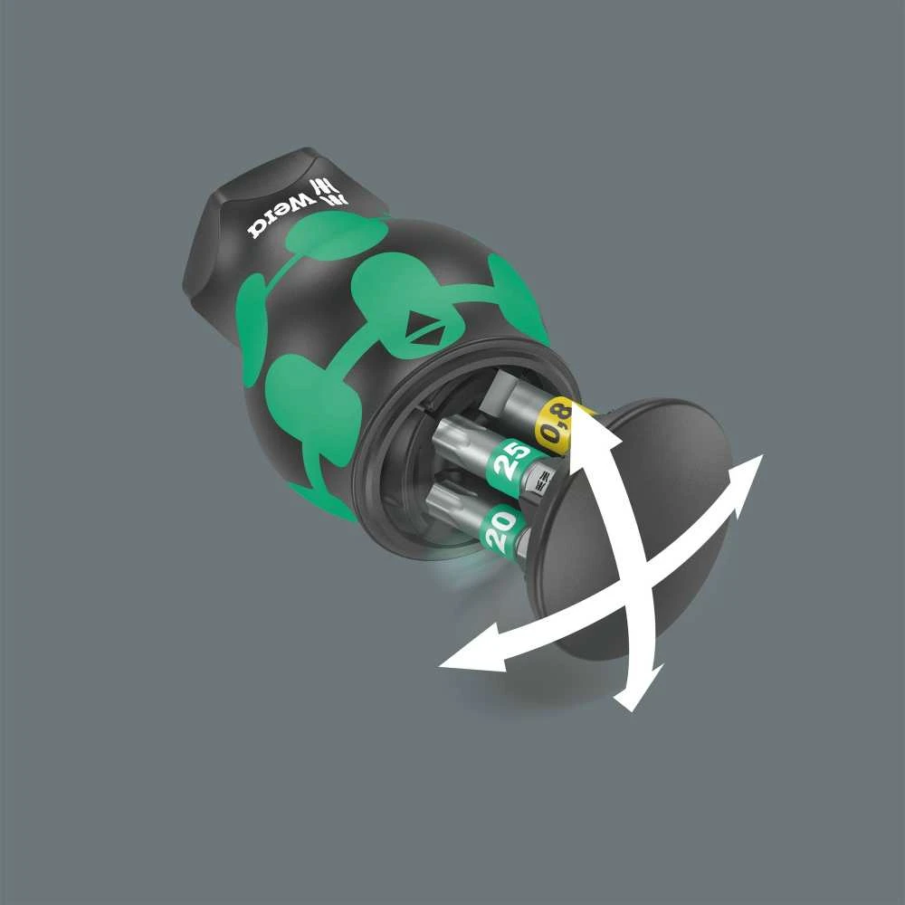 Atsuktuvas su keičiamais antgaliais Wera Kraftform Kompakt Stubby Magazin, 6 antgaliai PH, TORX, SL