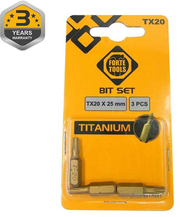 Grąžtas Forte Tools „Forte“ titano atsuktuvo antgaliai TX20x25mm, 3 vnt.