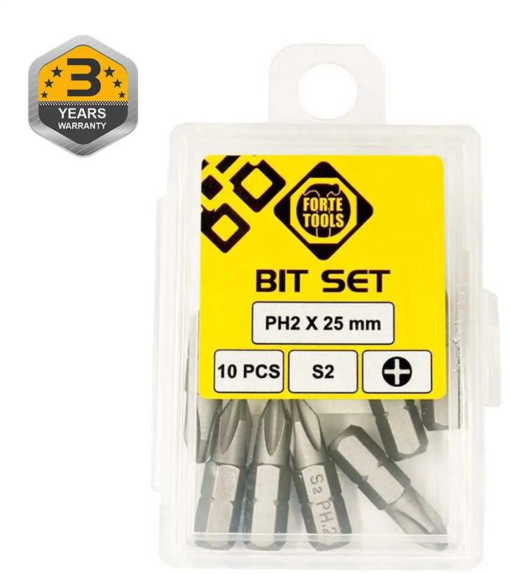 Grąžtas Forte Tools „Forte“ atsuktuvų antgaliai PH2x25mm, 10 vnt.