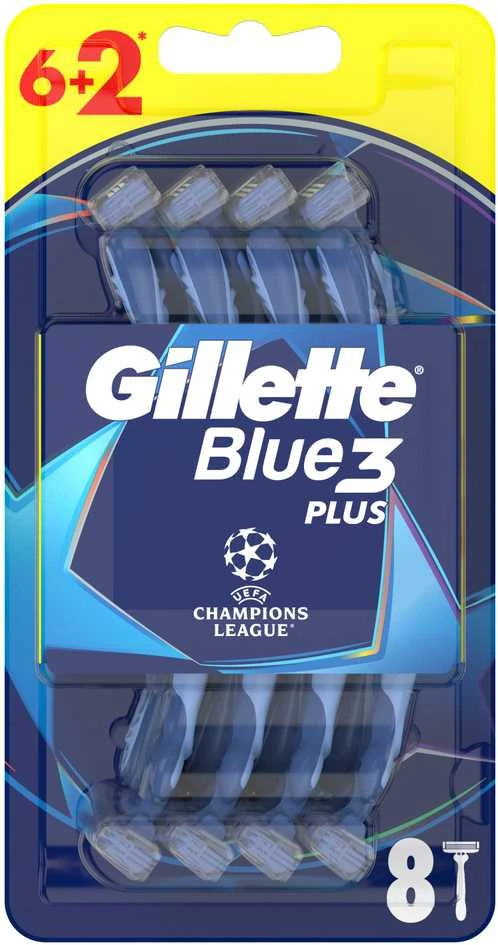 Blue3 Vienkartiniai skustuvai Gillette Mėlynas 3, 6 vnt.+ 2 vnt.