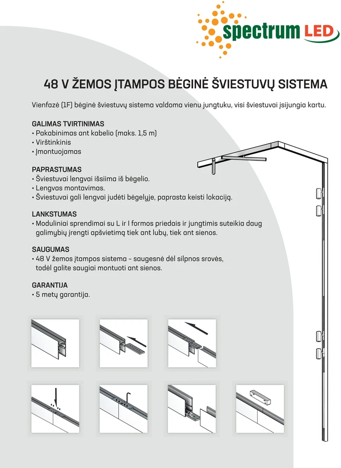 Lubinis šviestuvas Priedas Spectrum SYSTEM SHIFT 48V WLD+40026, 2000 mm