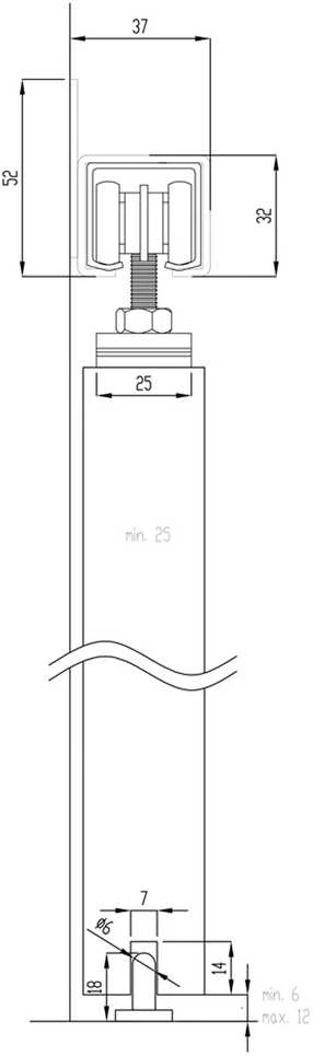 Bėgių komplektas Helaform 20506/K-075, stumdomosioms vidaus durims, 200 cm