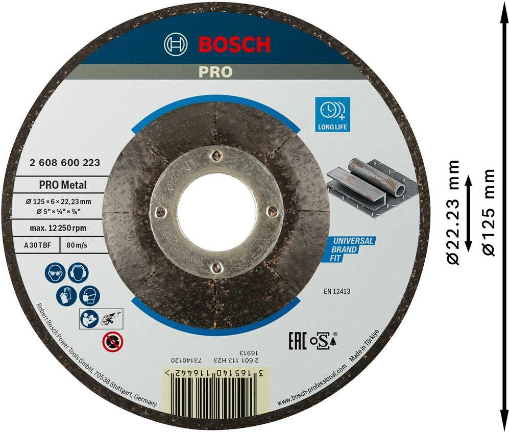 Bosch Šlif.diskas, lenktas 125x22x6 mm, metalui