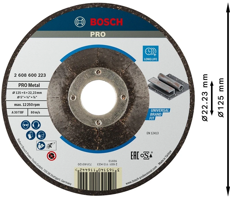 Šlifavimo diskas Bosch A30 T BF, 125 mm x 22.23 mm