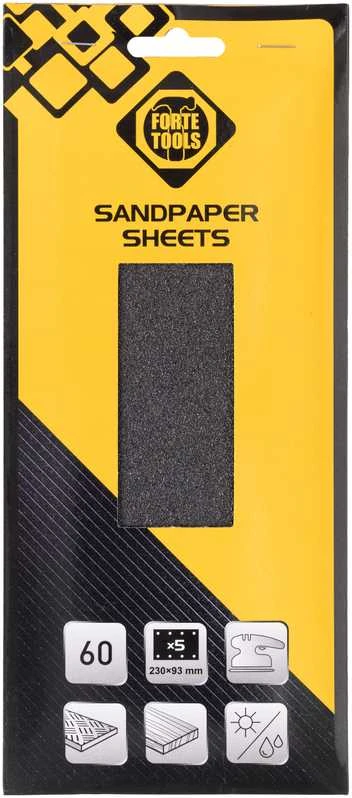 „Forte Tools“ švitrinis popierius su skylėmis Nr. 60, 93x230, 5 vnt. pėd.
