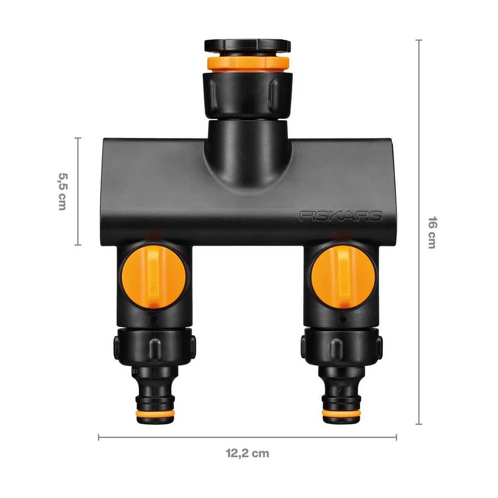 Fiskars Comfort čiaupo jungtis su dviem žarnų pajungimais On/ff