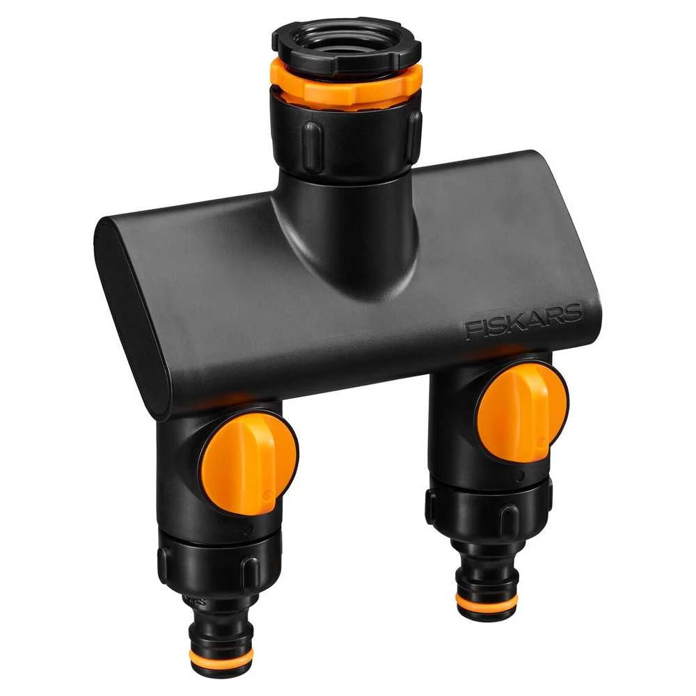 Fiskars Comfort čiaupo jungtis su dviem žarnų pajungimais On/ff