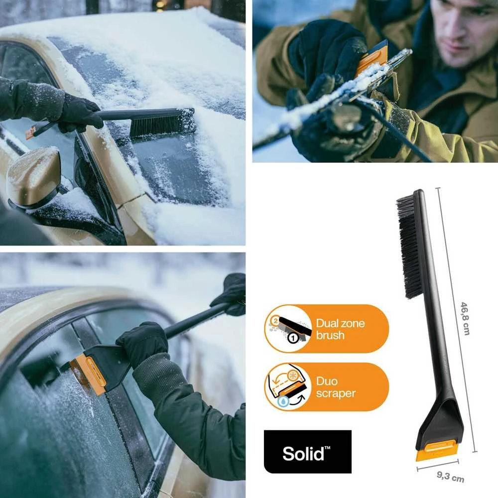 Fiskars Solid 75cm sniego šepetys su ledo gremžtuku, juodas