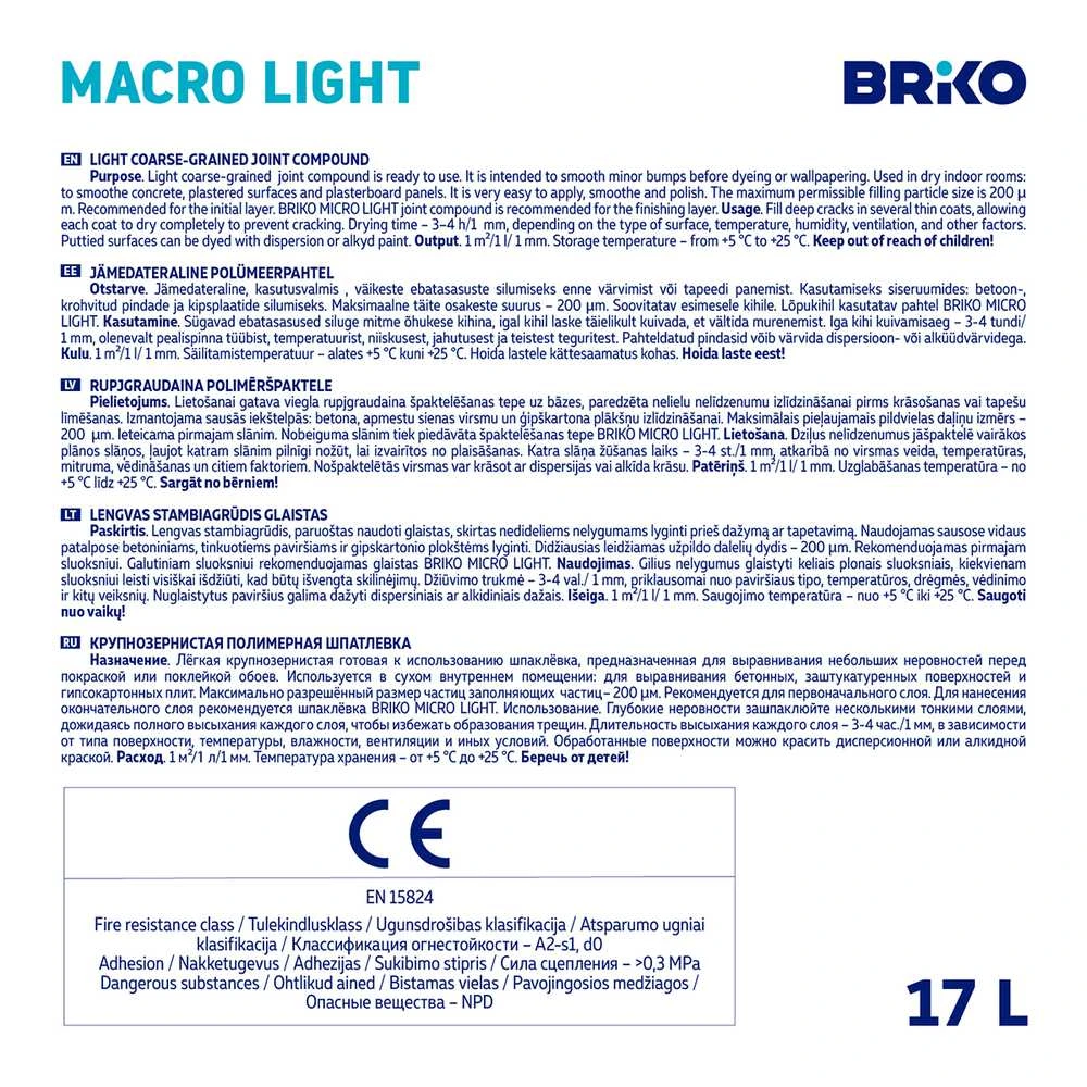 Briko PUTTY BRIKO MACRO LIGHT 17L BUCKET
