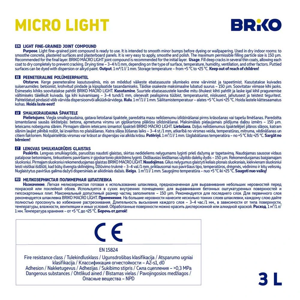 Briko FINE-GRAINED PUTTY BRIKO SM 3 L