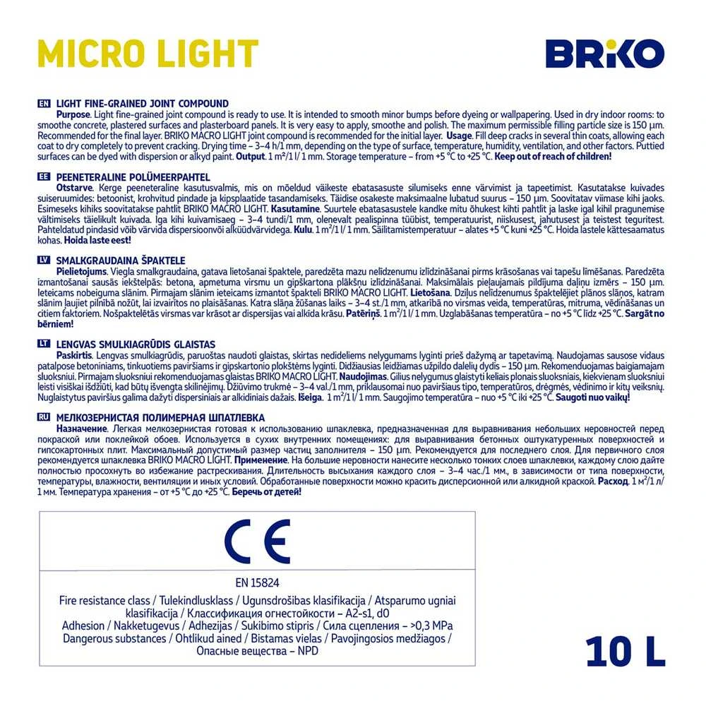 Briko FINE-GRAINED PUTTY BRIKO 10L