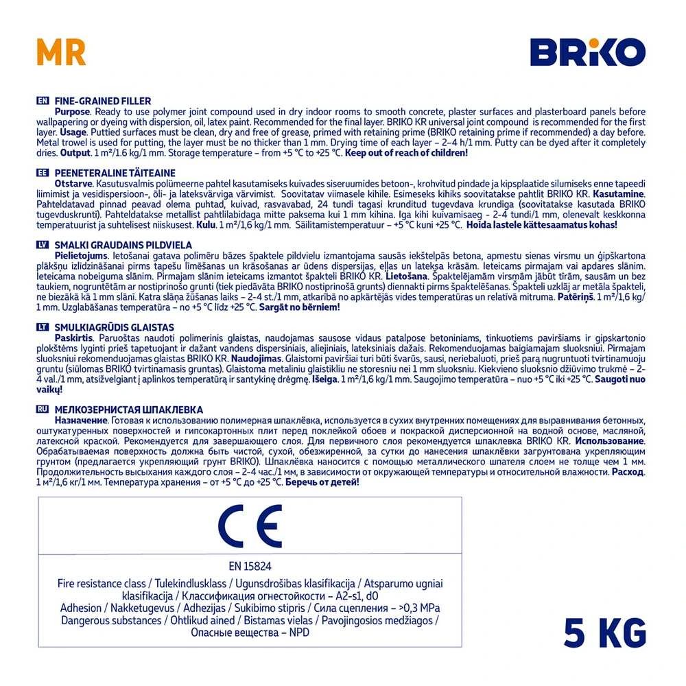 Briko glaisto etiketė su technine informacija