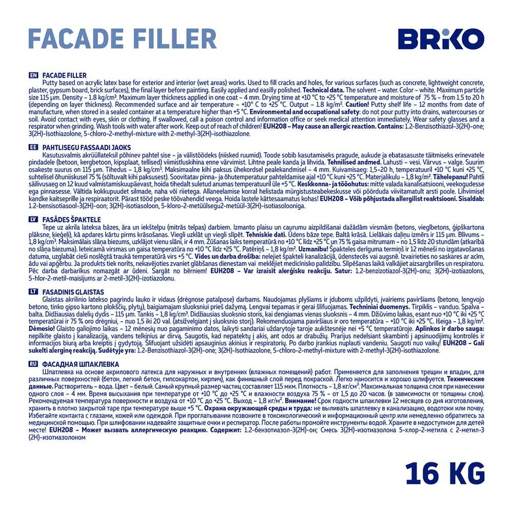 Briko Coating fasadinis glaistas – techninė specifikacija