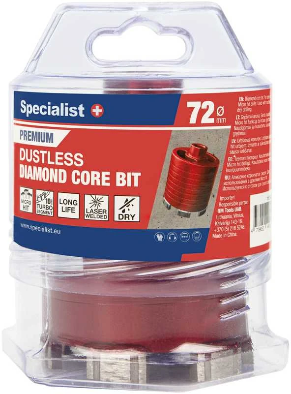 Grąžtas SPECIALIST+ deimantinė gręžimo karūna PREMIUM, 72 mm