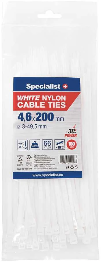 Specialist+ Dirželis nailon. baltas 4,6x200mm,100vnt