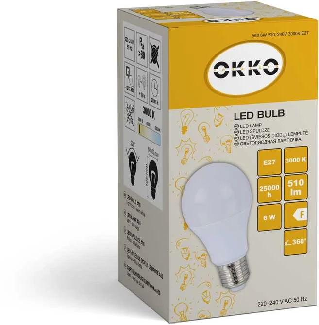 Okko „Philips“ LED lemputė A60 6W E27 830 FR 510lm 15kHz