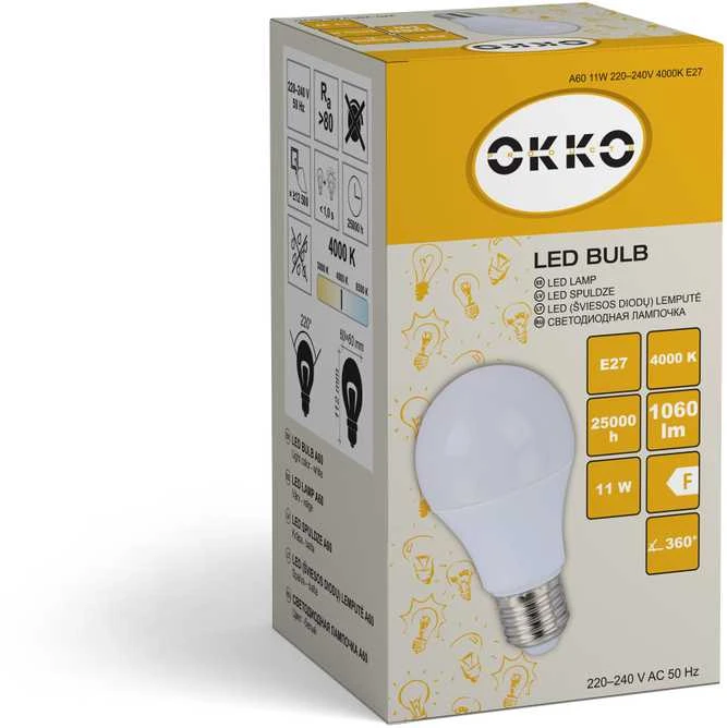 LED lemputė OKKO. A60. E27. 11 W. 1060 lm. 4000 K