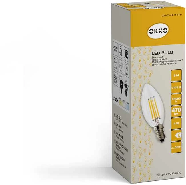 Okko GTV LED lemputė C35 4W E14 830 FL 470lm 15kHz