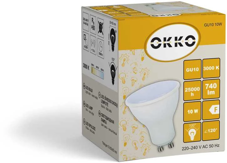 Okko LED lemputė GU10 10W 3000K 740LM plastikinė