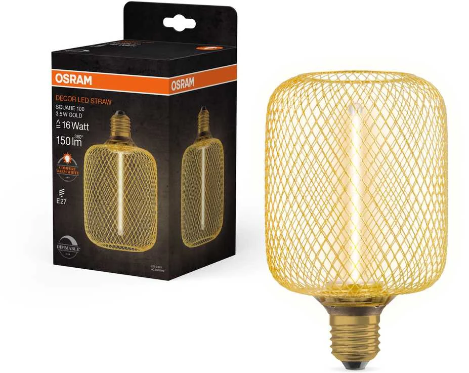 Dekoratyvinė LED lemputė OSRAM DECO, E27 SQ100GD, 3,5 W, 1800K, 150 lm, NON-DIM, aukso sp