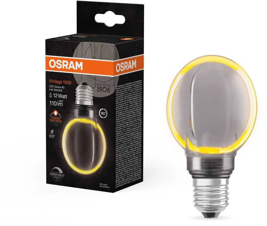 Dekoratyvinė LED lemputė OSRAM O-FILAMENT, G80, E27, 4W, 1800K, 110lm, dimeriuojama