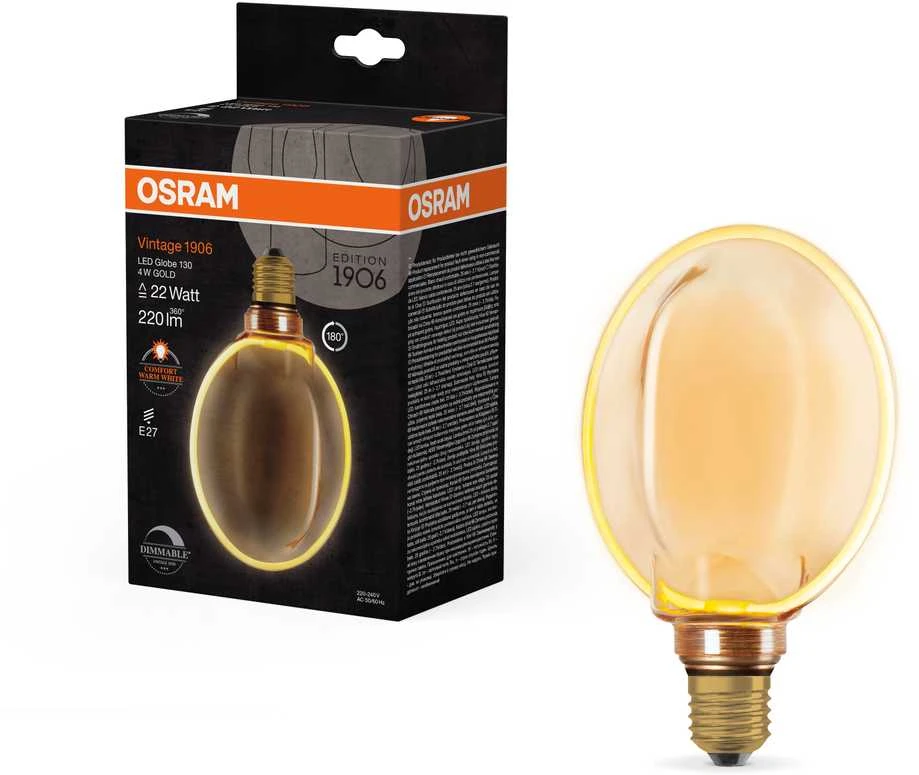 Dekoratyvinė LED lemputė OSRAM O-FILAMENT, G130, E27, 4W, 1800K, 110lm, dimeriuojama