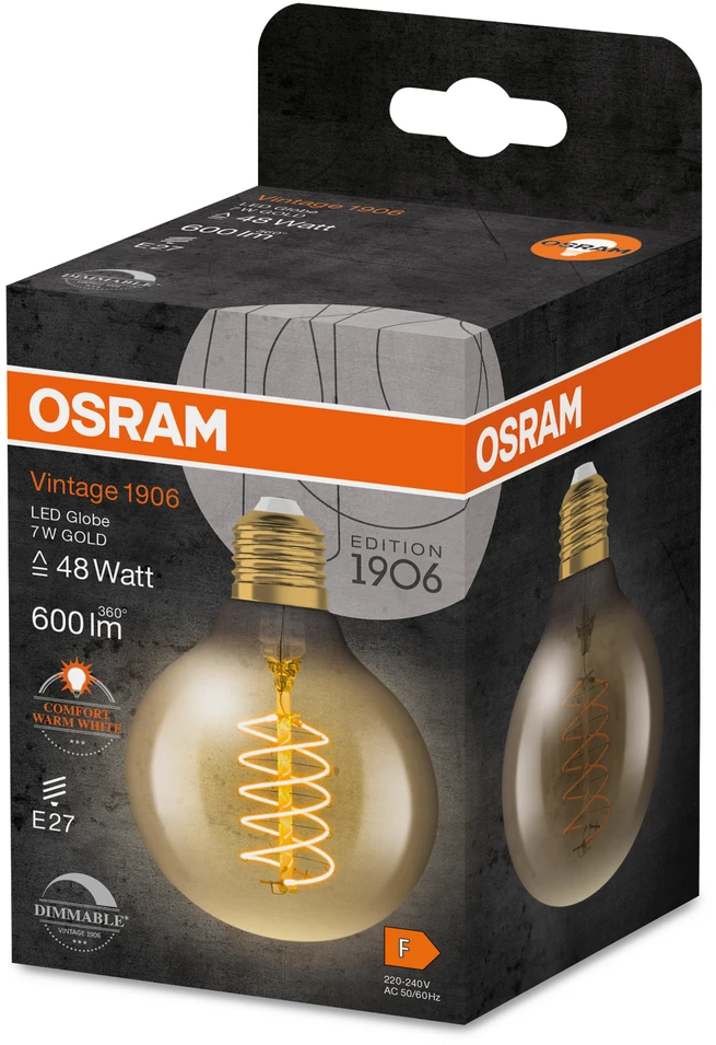Osram 7W LED lemputė VINTAGE 1906, E27, aukso sp., 2200K, dimeriuojama