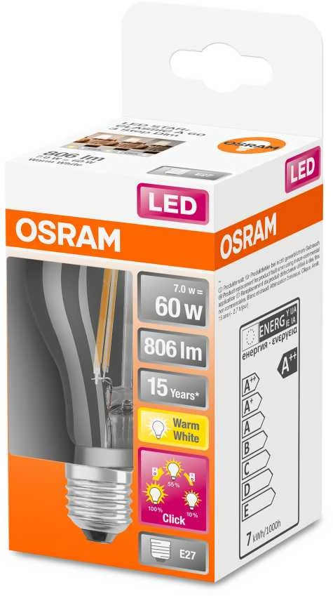 Osram 6,5W LED lemputė LED TRIJŲ ŽINGSNIŲ DIM CLASSIC A 60, E27, 2700K