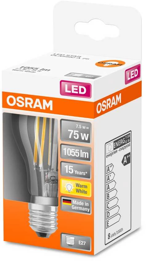 LED lemputė OSRAM, A60, E27, 7,5 W, 1055 lm, 2700 K