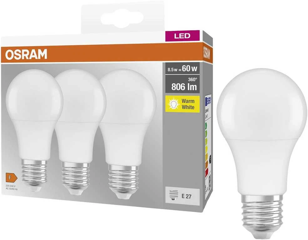 Lemputė Osram LED, A60, šiltai balta, E27, 8.5 W, 800 lm