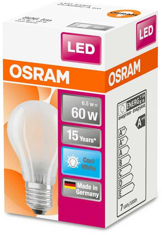LED lemputė OSRAM, A60, E27, 6,5 W, 806 lm, 4000 K
