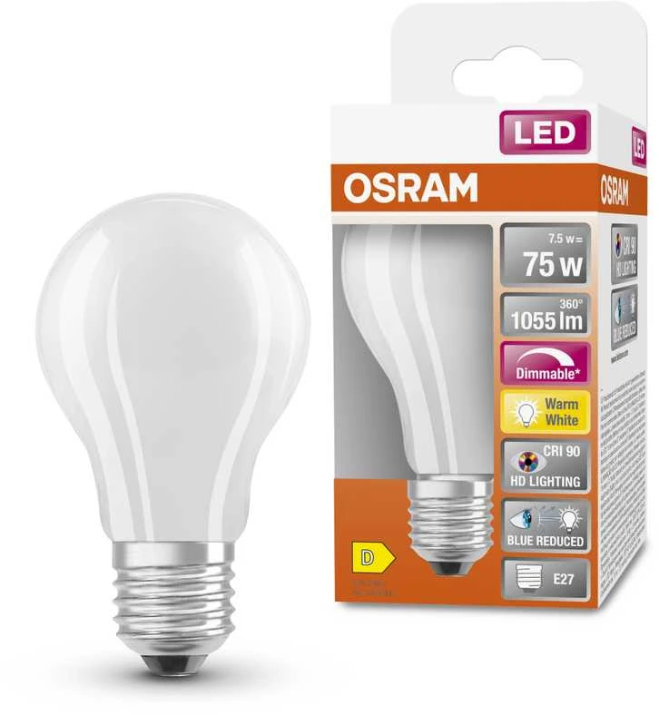 Osram 7,5W LED lemputė LED SUPERSTAR PLUS, E27, baltos matinės sp., 2700K, dimeriuojama